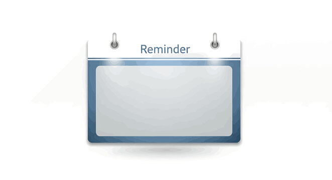 Blank reminder note card template with blue border and metal rings
