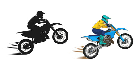 Obraz premium Motocross Rider Silhouette and Full Color Illustration