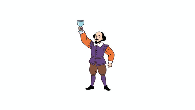 William Shakespeare raising a goblet toast cartoon illustration