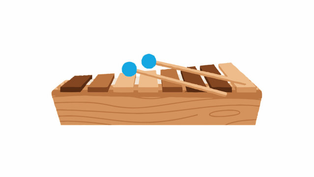 Wooden Xylophone Musical Instrument with Mallets on White Background