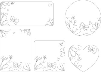 Fototapeta premium Set of decorative line art flowers frame, Minimalist border for laser engraving