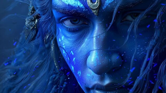 Dynamic digital art close-up of Lord Shiva's face, conveying divine energy and spiritual presence.