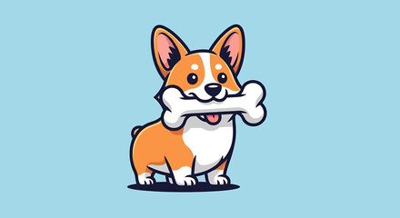 Obraz premium Cute Corgi Dog Holding a Bone in its Mouth.