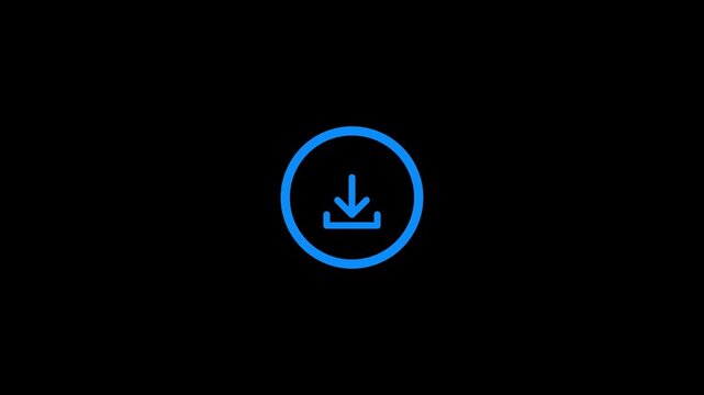 Blue Loading icon with arrow down symbol for download animation on black background 4k animation