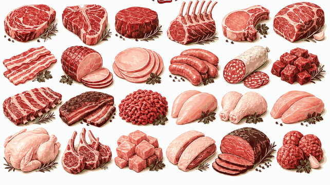 Meat Cuts Pack - Beef, Pork, Lamb and Butcher Food Elements