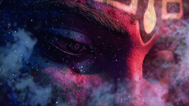 Intense Close Up of Lord Shiva Face with Spiritual Neon Galaxy Effects