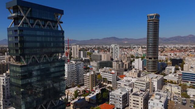 Aerial View of Nicosia Skyscrapers and Historic Venetian Walls in Cyprus