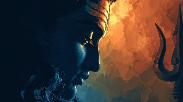 Digital Art Illustration of Hindu Deity Lord Shiva in Deep Meditation