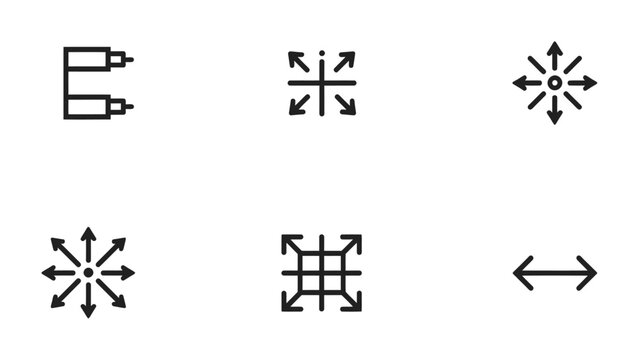 Dynamic Icon Set: A selection of versatile, modern icons, each representing different functionalities such as expansion, contraction, and directional movements. Perfect for web design.