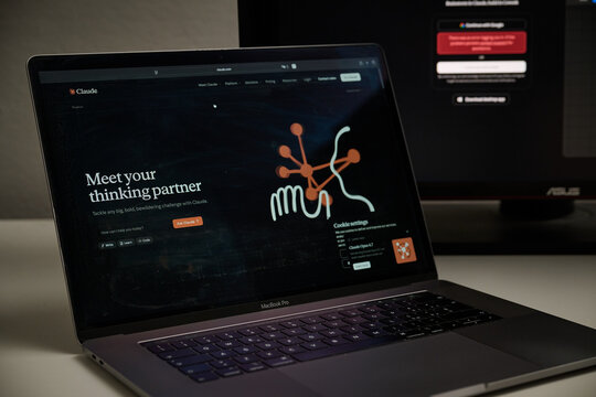 Milan, Italy - 2026, 20 Apr: claude website homepage displayed on laptop screen in a minimal setup. The claude&rsquo;s logo