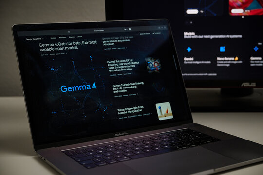 Milan, Italy - 2026, 20 Apr: Google DeepMind website homepage displayed on laptop screen in a minimal setup. The Google DeepMind&rsquo;s logo