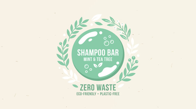 Eco friendly shampoo bar packaging with mint and tea tree logo on zero waste background