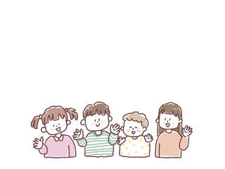 Fototapeta premium 手を振る小さいこどもたちの上半身 