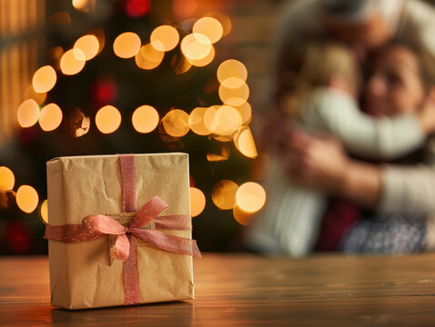 Christmas Gift with Family in Background