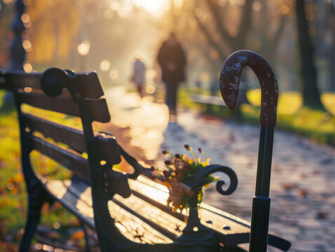 Lonely Park Bench at Sunset 