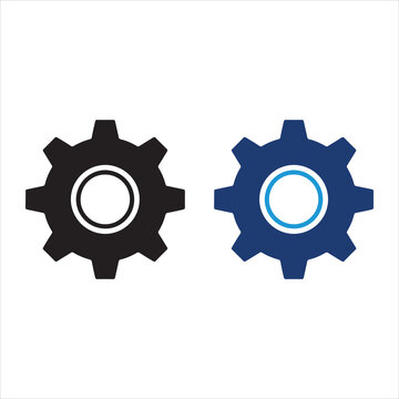 PrintVector illustration featuring two stylized gear icons, one in black and one in blue, each with eight teeth and circular centers. This design symbolizes machinery, engineering, technology, and sys