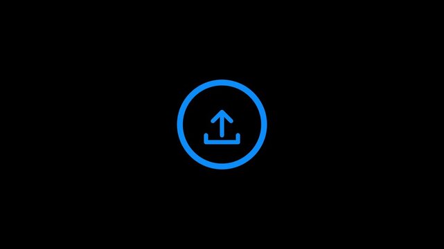 Uploading icon with arrow up symbol for upload 4k animation on black background