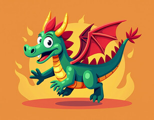 Fototapeta premium Adventurous Cartoon Dragon Flying Through a Fantasy World for Children's Book