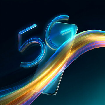 Glowing neon number fifty-six forms a dynamic abstract wave design.