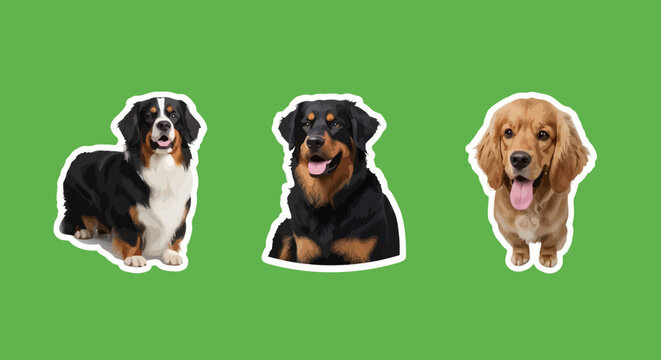 Three Adorable Dogs Posing on a Green Background.