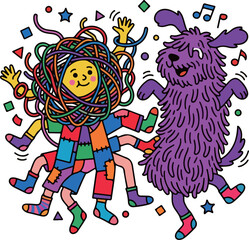 Fototapeta premium Dancing Duo: Yarn Person and Furry Friend