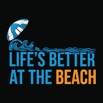 Life's better at the beach with a colorful umbrella and ocean waves design