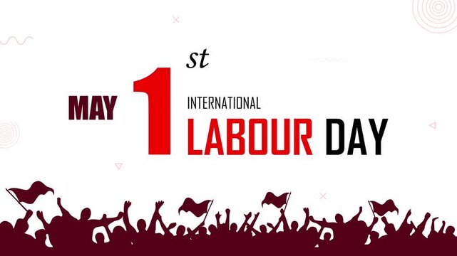 International Labour Day animation, May 1st global labor celebration, workers' unity and gaining human rights, construction site and mechanical industry