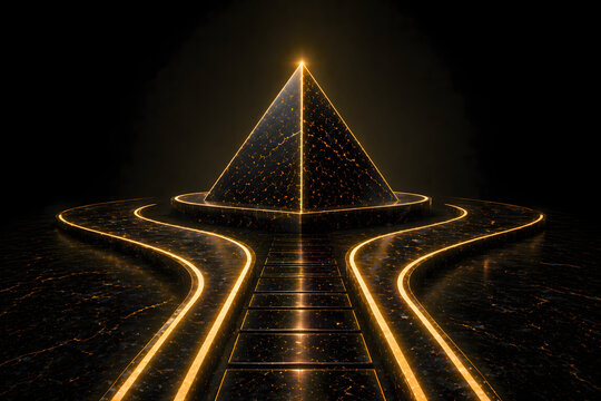 Business Decision and Leadership Strategy Concept with Split Path Leading to Pyramid