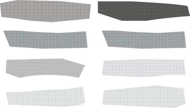 Set of abstract geometric banners with grid pattern. Grid and solid shape transformations of a curved surface layout. set of paper sheets