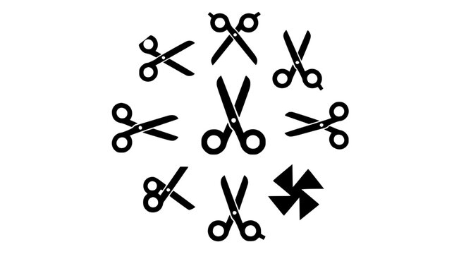 Scissors pictogram vector icon collection with cutting tool symbols open and closed scissor silhouette set