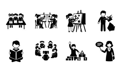 Set of Education and Learning Icons for Children and Preschool Activities. Simple Vector Illustration. © Mohit
