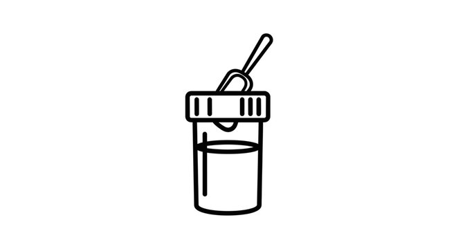 Laboratory beaker with liquid and scoop, scientific research icon, clean design