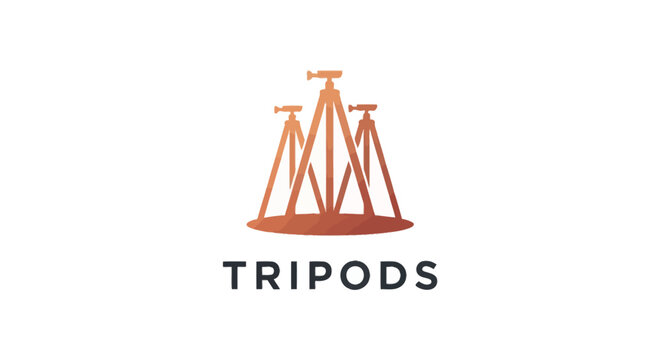 Three orange tripods logo design isolated on white background.
