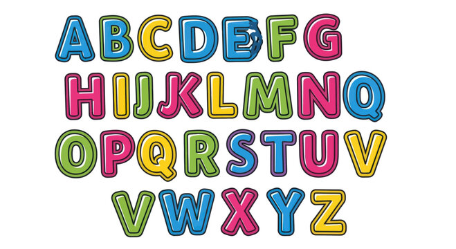 Colorful Alphabet Letters with Denim Texture and Stitching - White Background