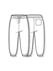 Kids Jogger Pants Technical Flat Sketch, Children Sweatpants Elastic Waist Front Back © Fashiontable