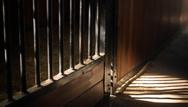 Horse Stall Door Close up with Iron Bars for Agriculture Concept