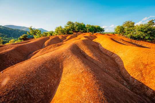 Red clay terrain Kokkinopilos Preveza near Preveza city, in Epirus region, Greece.