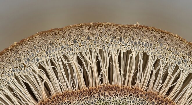Microscopic View of Plant Stem Cross-Section Showing Vascular Bundles.