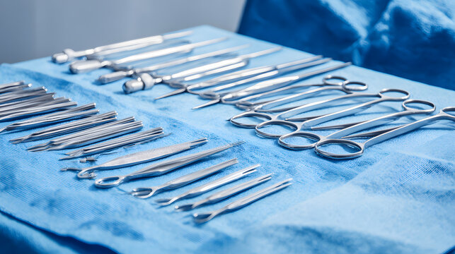Sterile surgical instruments ready for operation