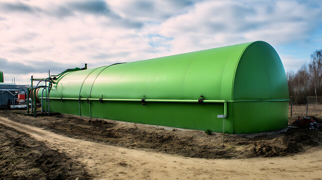 Sustainable biogas digester tank on rural farm