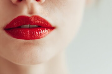 Naklejka premium A close-up shot showcasing a person's red, glossy lips and soft skin