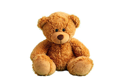 A soft brown teddy bear sitting upright with arms and legs slightly spread.