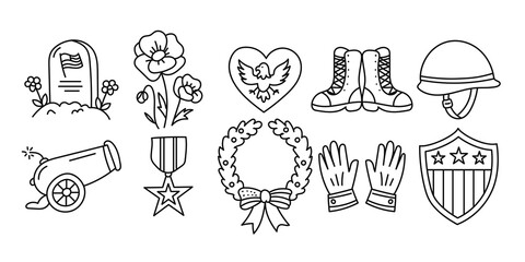 Obraz premium Memorial Day Military Icon Set