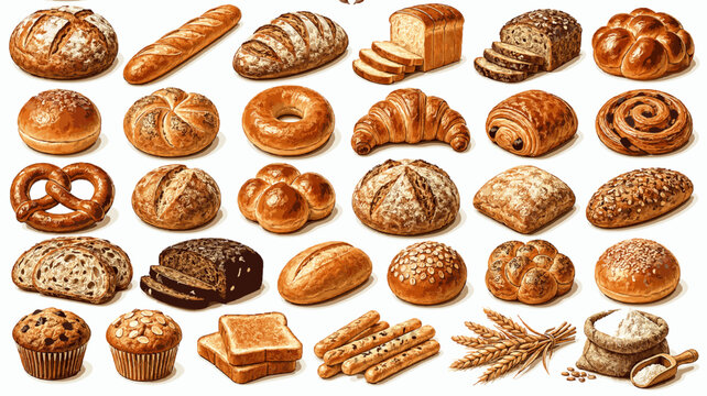 Bakery Pack - Bread, Buns, Croissants and Baked Food Elements