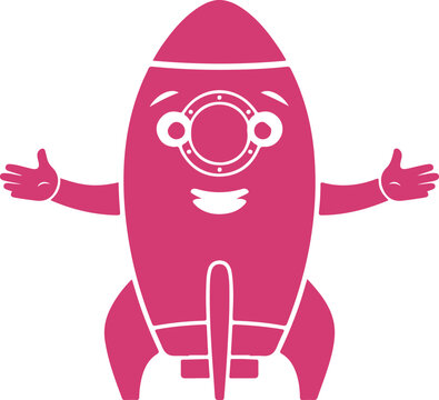 Cute cartoon rocket character with arms outstretched isolated on transparent background for creative projects