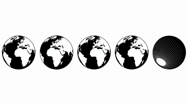 A series of five circular images depicts the phases of a solar eclipse progressing from full earth to total darkness high quality professional detailed modern elegant