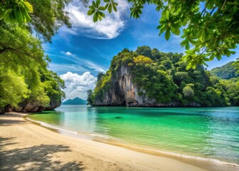 Obraz premium Sandy beach at Hong Island with crystal clear turquoise water and white sandy shores