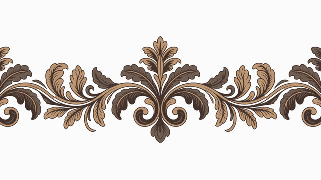 An ornate symmetrical floral and leaf pattern in shades of brown and beige gracefully spans the image resembling a vintage wallpaper design high quality professional detailed