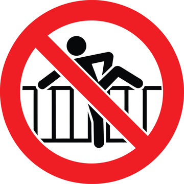 No climbing sign with red circle and line through a person climbing a fence Vector Illustration