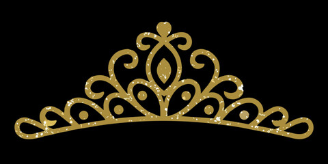 Golden tiara with ornate details on a stark black background © Bipul